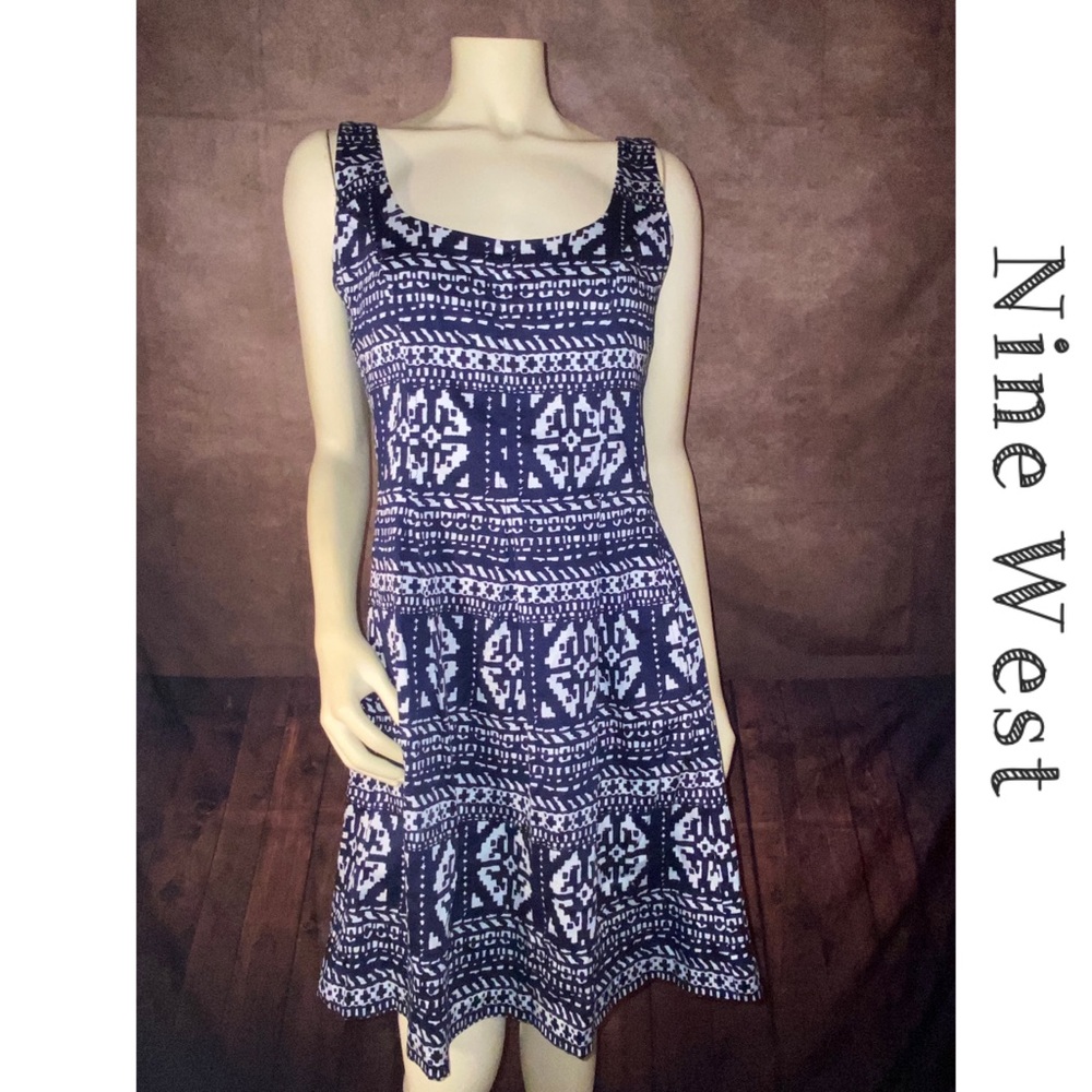 Nine West Aztec print sleeveless fit & flare dress w/pockets-women’s size 8-EUC!
